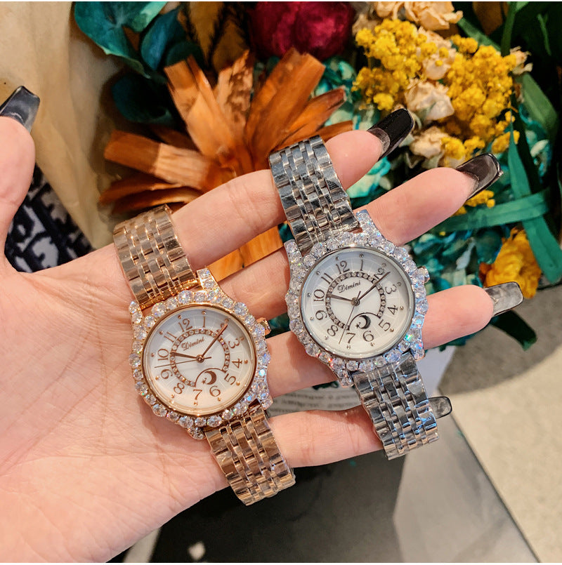 Women's Watch Full Of Rhinestone Frame large dial stainless steel strap elegant watch