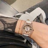 Women's Watch Shining Full Zircon Diamond dial leather strap elegant watch