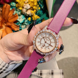 Women's Watch Diamond-set dial with bright luxury leather strap elegant watch