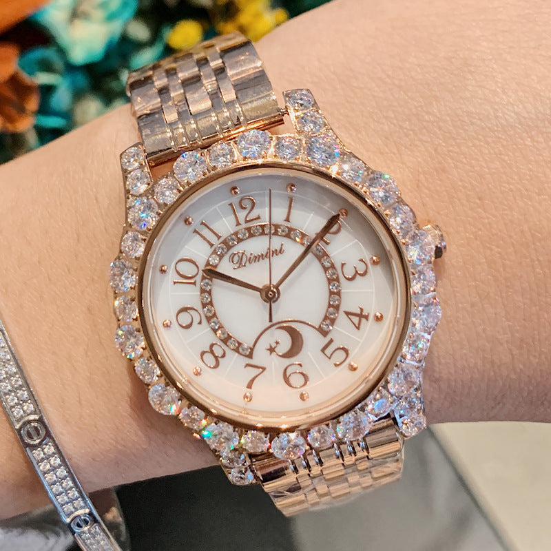 Women's Watch Full Of Rhinestone Frame large dial stainless steel strap elegant watch