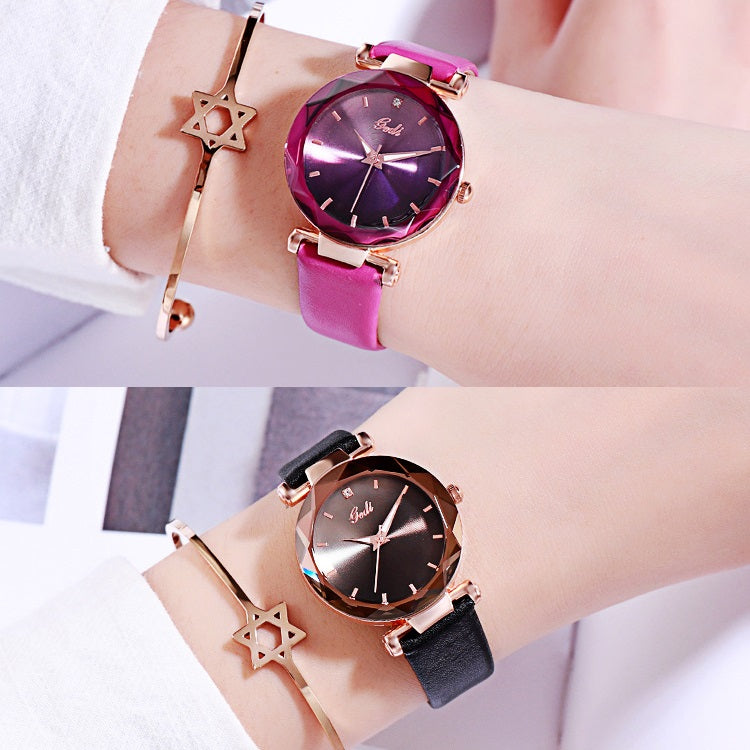 Gradient Dial Leather Strap Women's Watch