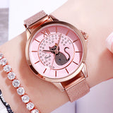 Cat Pattern Mesh Strap Women's Watch