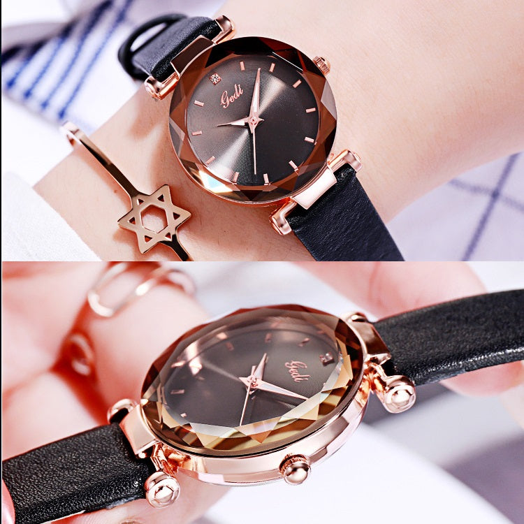 Gradient Dial Leather Strap Women's Watch
