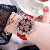 Rotatable Dial Leather Strap Women's Watch