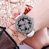 Rotatable Dial Leather Strap Women's Watch