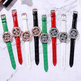 Rotatable Dial Leather Strap Women's Watch