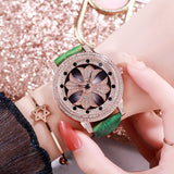Rotatable Dial Leather Strap Women's Watch