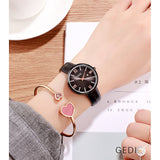 Round Dial With Calendar Leather Strap Women's Watch