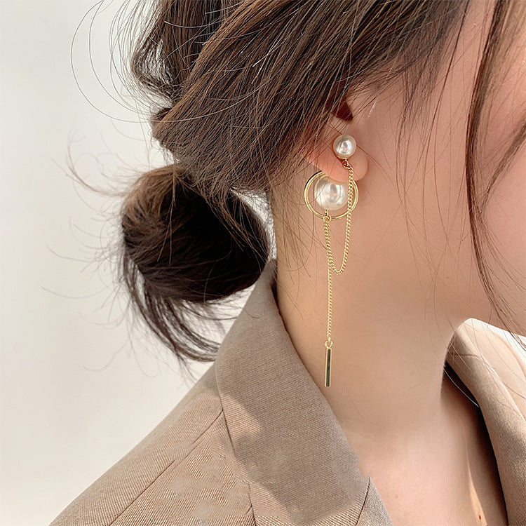 Delicate pearl rear-wearing earrings long earrings long ear chain