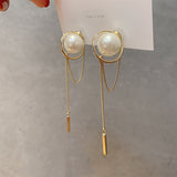 Delicate pearl rear-wearing earrings long earrings long ear chain