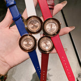Rhinestone-studded Leather Strap Women's Watch