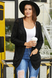 Black Hollow Out Open Front Cardigan with Pockets