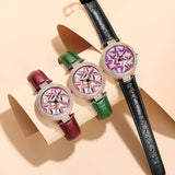 Fashion Japanese movement colored diamond dial comes and goes red belt female hand