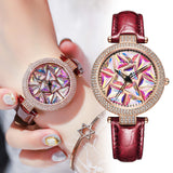 Fashion Japanese movement colored diamond dial comes and goes red belt female hand