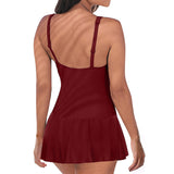 Swimsuit with an open back skirt, solid color, conservative, plus size, swimsuit
