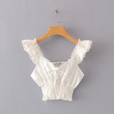 Women's new tie rope lace short shirt European and American style navel lace top