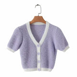 Fashion button short single-breasted sweater T-shirt