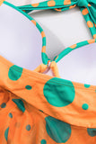 polka dot tube top hanging neck strap asymmetric high waist boxer split swimsuit