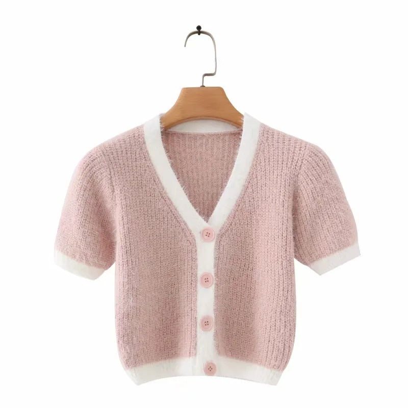 Fashion button short single-breasted sweater T-shirt