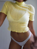 Summer Short Sexy Micro-Transparent Turtle T-Shirt Top Women's Wear