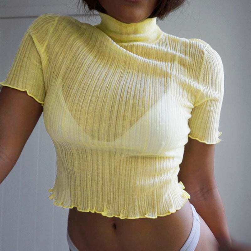 Summer Short Sexy Micro-Transparent Turtle T-Shirt Top Women's Wear