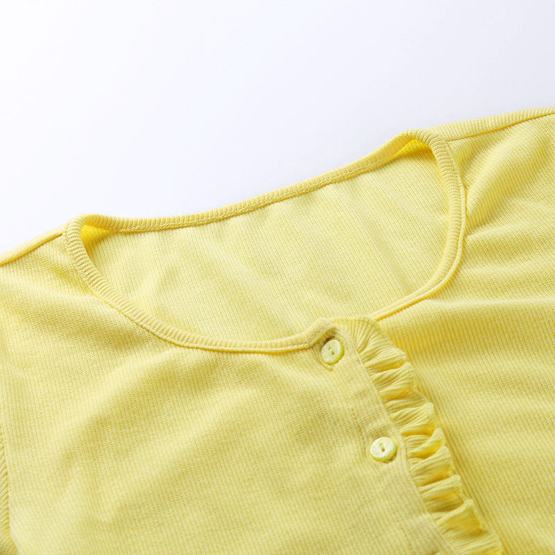 Summer women's round collar short-sleeved single-breasted cardigan T-shirt