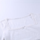 Sexy lace stitching sexy short square collar top women's short-sleeved T-shirt