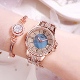 Fashion Goldie full diamond Roman scale steel band women's watches