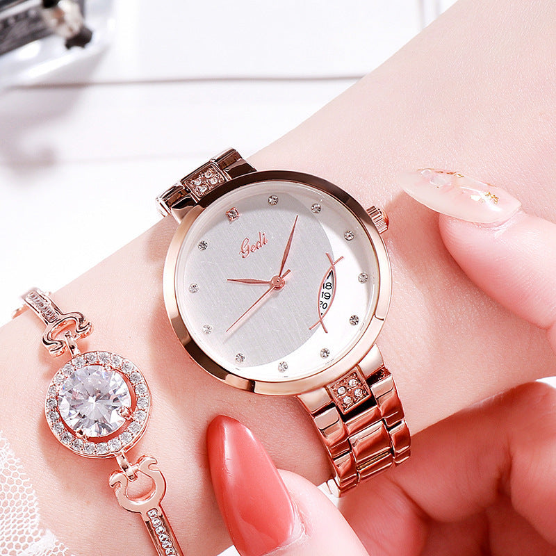 Fashionable and simple steel band calendar waterproof quartz Lady Watch