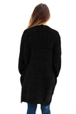 Black Chenille Buttoned Sweater Cardigan