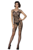 Strappy Shoulders Floral Motif Mesh Body Stockings