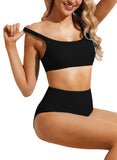 Solid Black Sport Bikini 2pcs High Waist Swimsuit