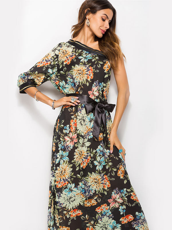 Bohemian One-shoulder Print Dress