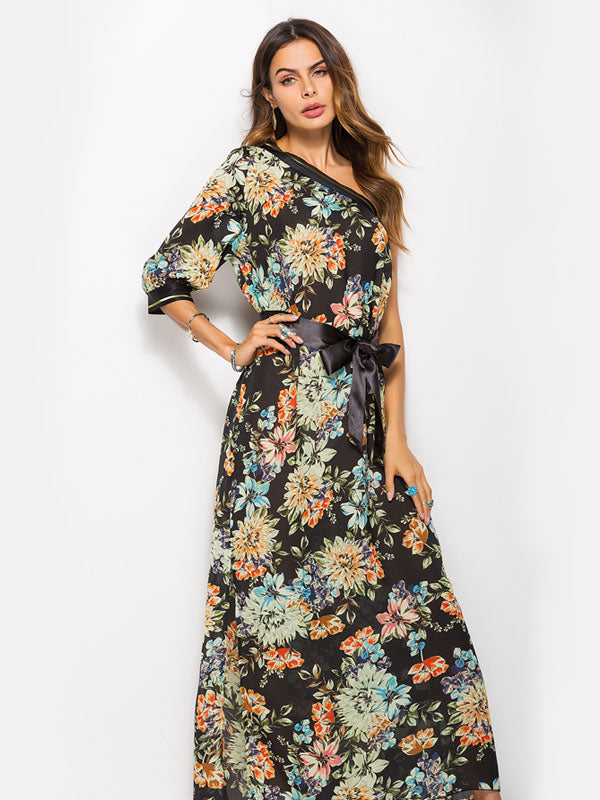 Bohemian One-shoulder Print Dress