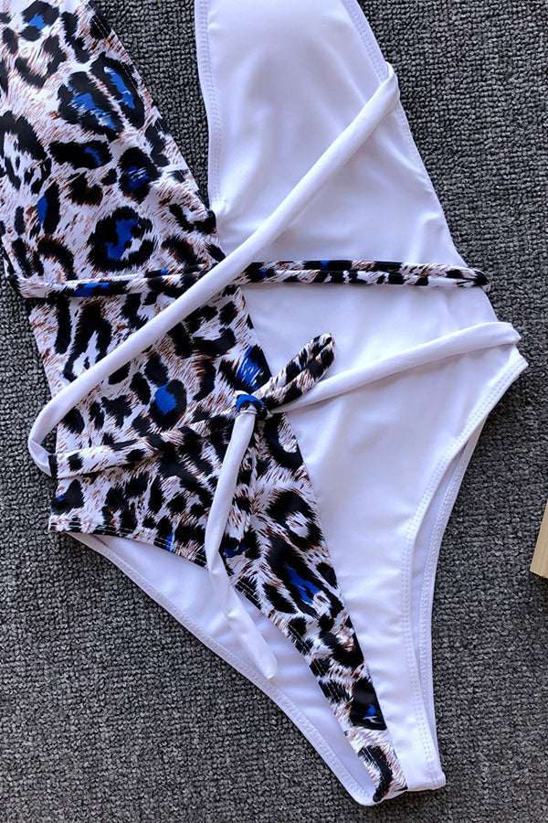 Leopard Deep-V Slim One-piece Swimsuit