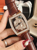 Square Diamond Drill Leather Strap Watch