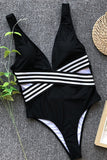 Black& White Striped One-piece Swimsuit
