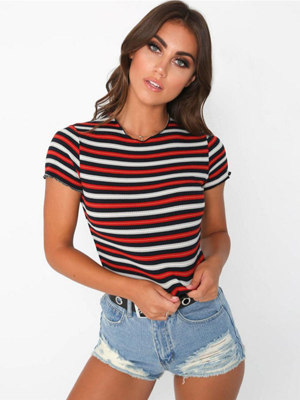 Stripe Round Neck Short Sleeve T-shirt