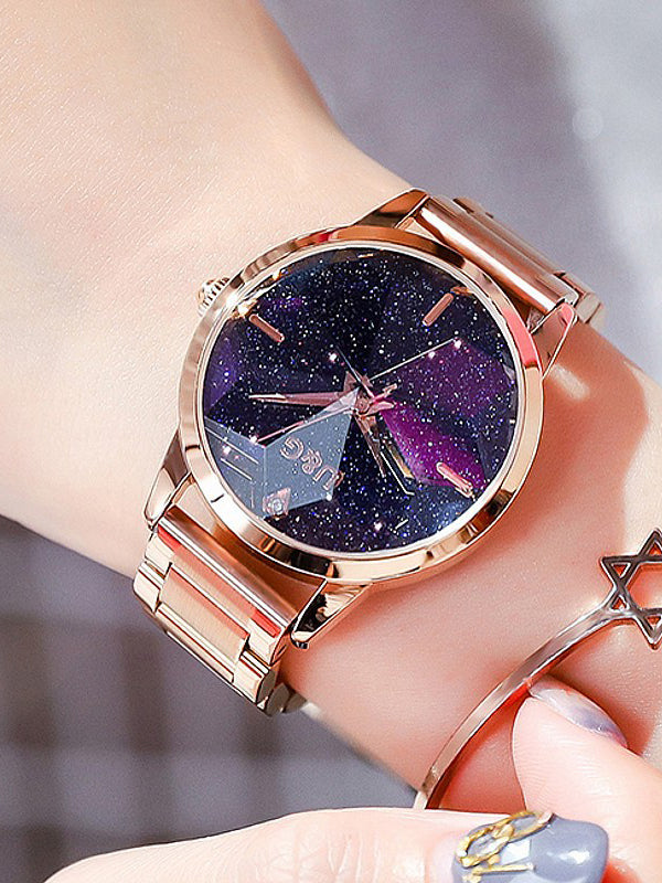 Women's WatchFull Of Star black large dial Stainless Steel strap elegant watch
