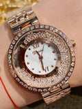 Women's Watch Round Pattern Quicksand diamond dial Stainless Steel strap elegant watch