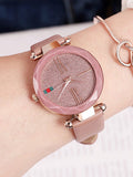 Rose gold Pink Leather Strap Women's Watch