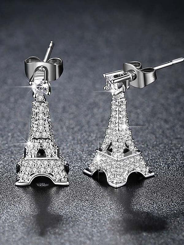 Eiffel Tower Pattern Zircon Earrings