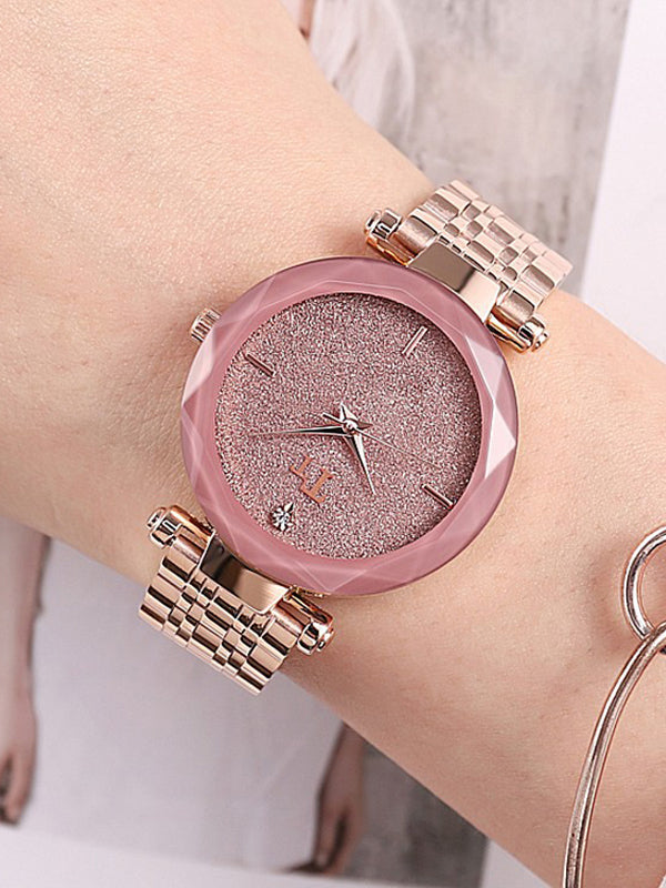 Rose gold Pink Leather Strap Women's Watch