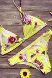 Flower Pattern Yellow Bikini