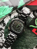 Black Square Pattern Stainless Steel Strap Watch