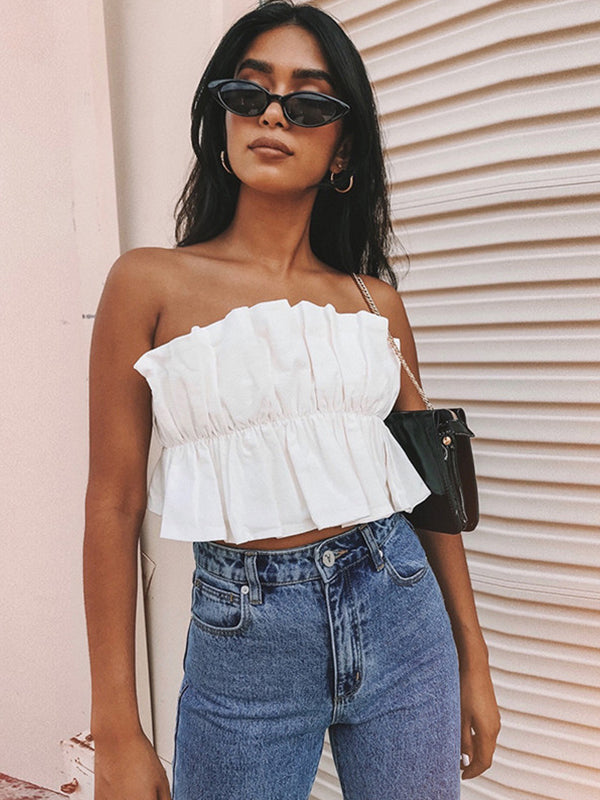 Monochrome Bare Shoulders Wrapped Chest Top