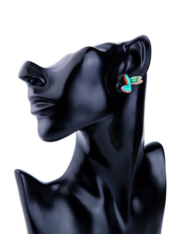 Enamel Colorful Inlaid Drill Bird Earrings