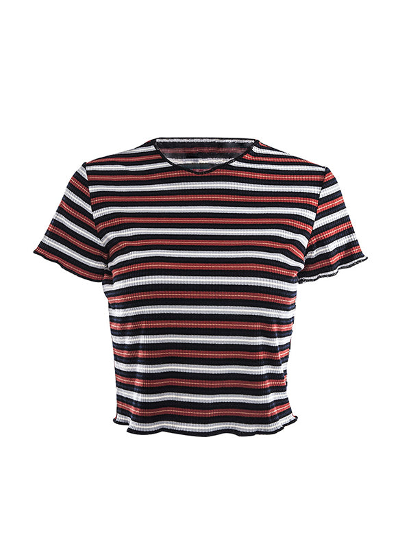 Stripe Round Neck Short Sleeve T-shirt