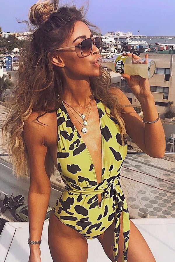 Yellow Leopard One-piece Swimsuit