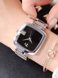 Fashion Square Pattern Stainless Steel Women's Watch